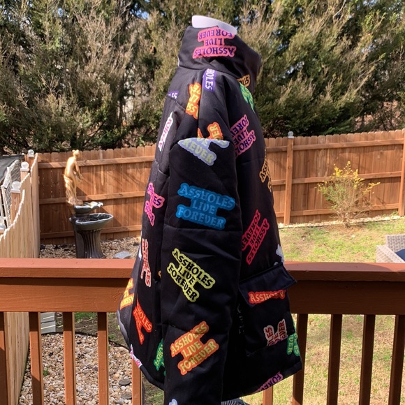 ALF Unisex Black Multicolor Logos Heavyweight Puffer Jacket | XXL - Picture 5 of 11